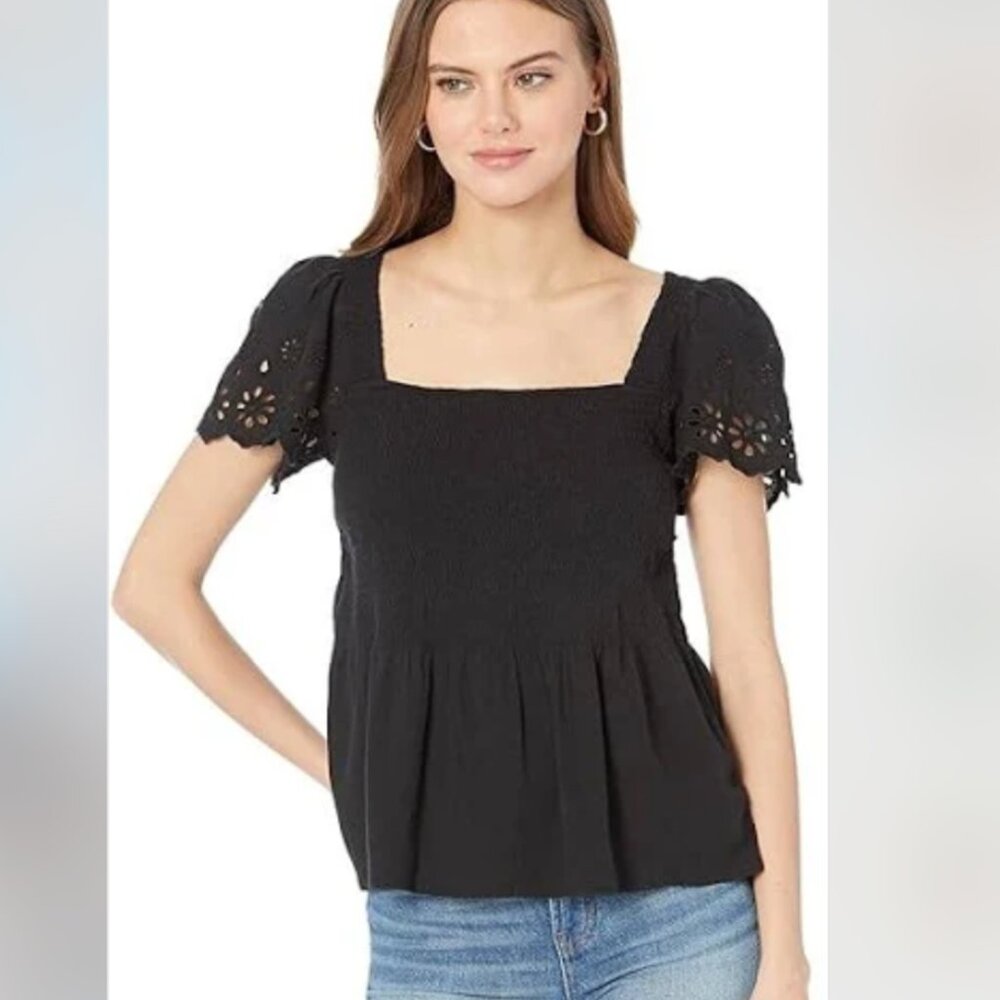 Eyelet-Sleeve Lucie Smocked Peplum Top